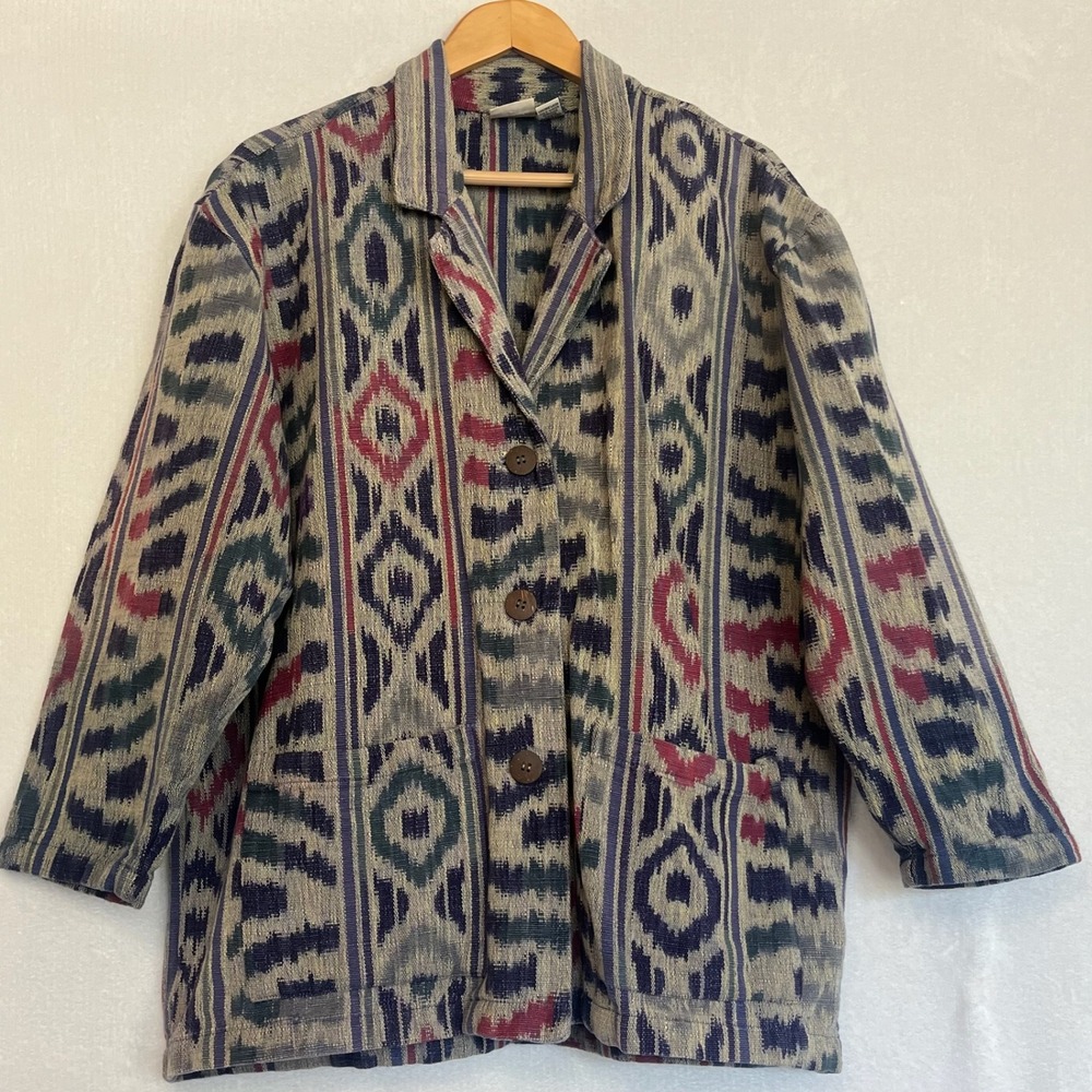 Vintage Chico's Design Women's Size 2 Abstract Print Button Front Jacket Cotton